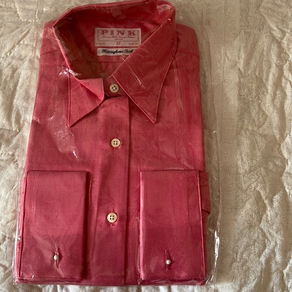 NWT Thomas Pink herringbone twill pink cotton shirt size 10